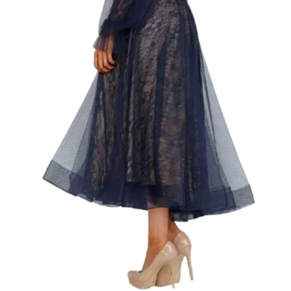 NWT Terani Couture 231C0224 Tea Length Cocktail Dress Navy/Nude Size 10 - Picture 4 of 6